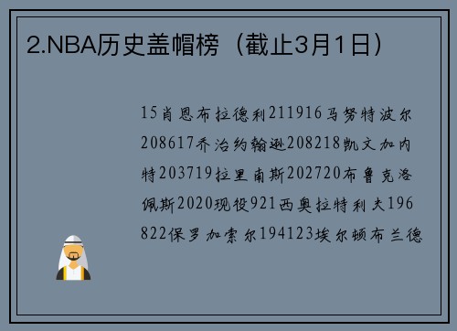 2.NBA历史盖帽榜（截止3月1日）